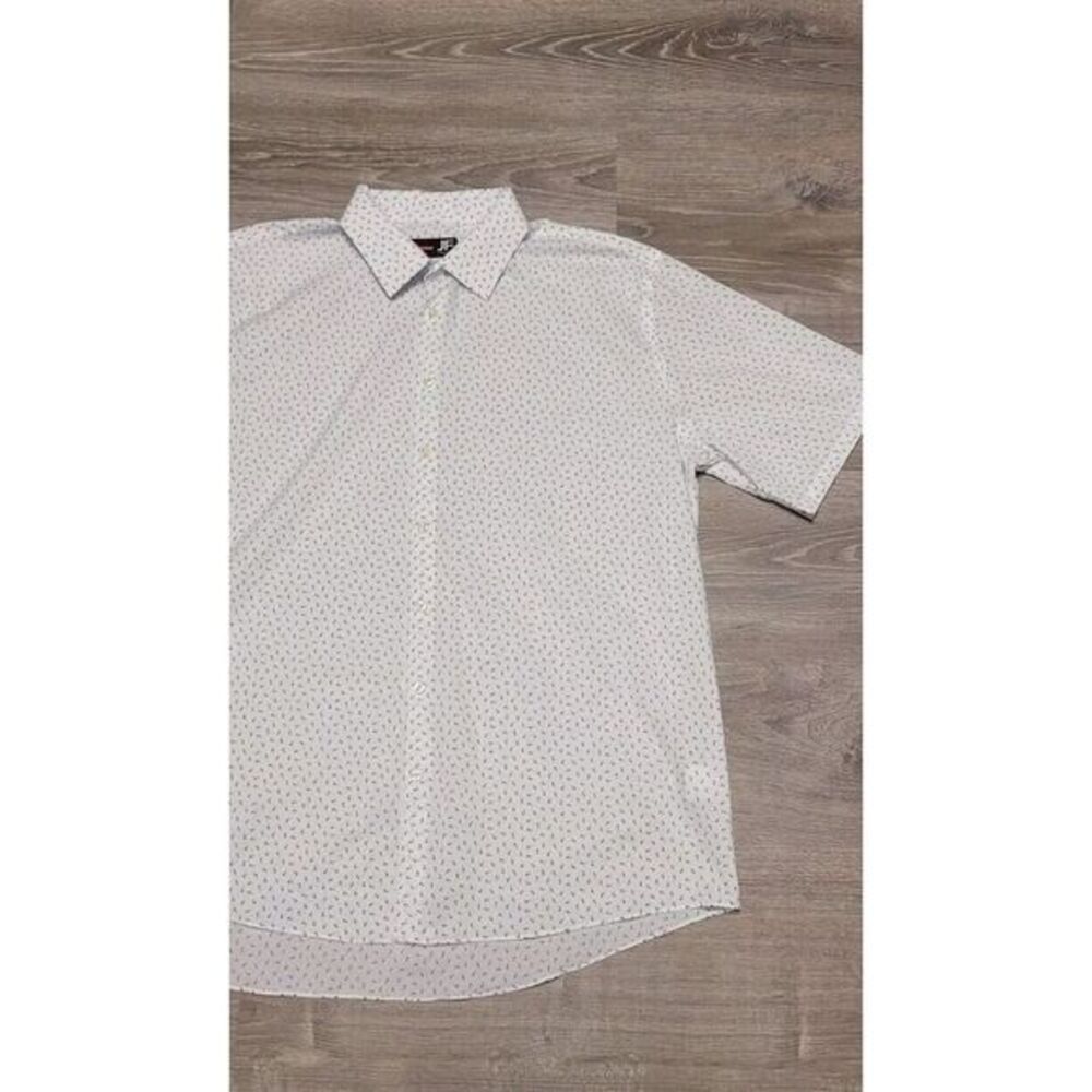 J Ferrar White With Blue Dots Button Up Short Sleeve Shirt Size XXL